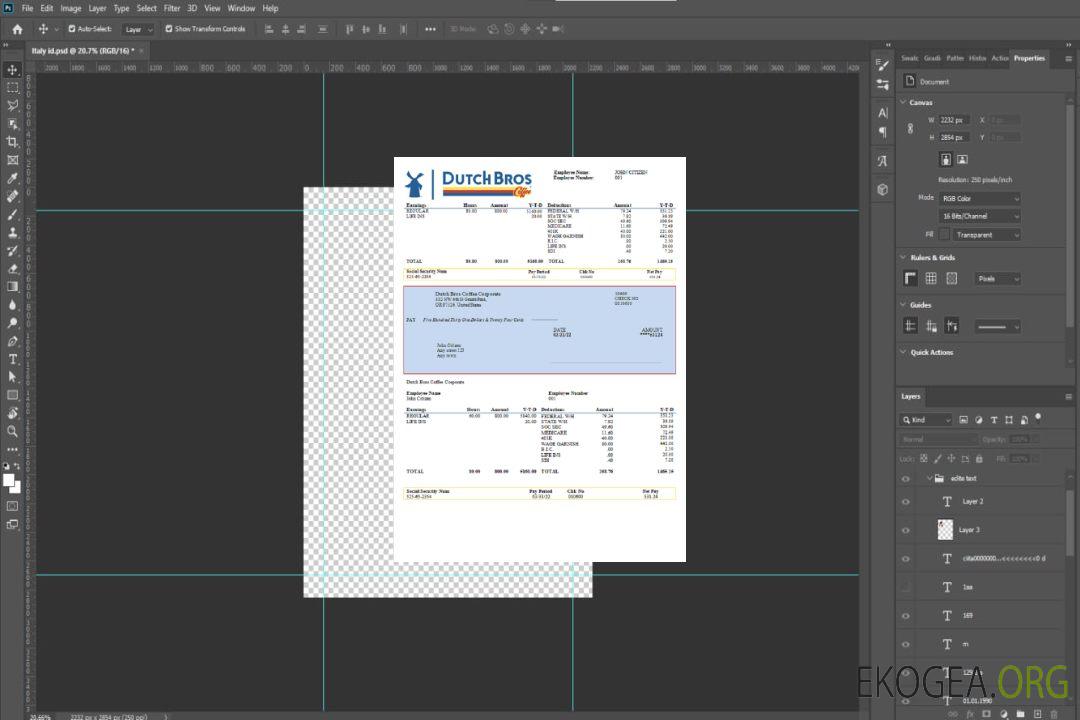 Talon de paie de l'entreprise de café USA Dutch Bros Coffee Corporate template Talon de paie de l'entreprise de café USA Dutch Bros Coffee Corporate template